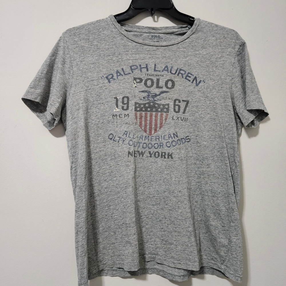Polo Ralph Lauren Graphic T-Shirt Gray Heather All American Shield Womens Medium